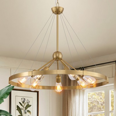 POWLIG 7 - Light Gold Dimmable Sputnik Wagon Wheel Chandelier