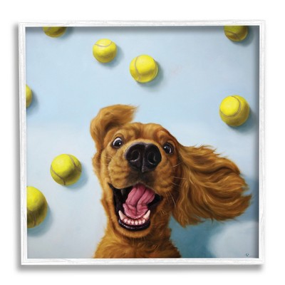 Stupell Industries Happy Smiling Pet Dog with Yellow Tennis Balls