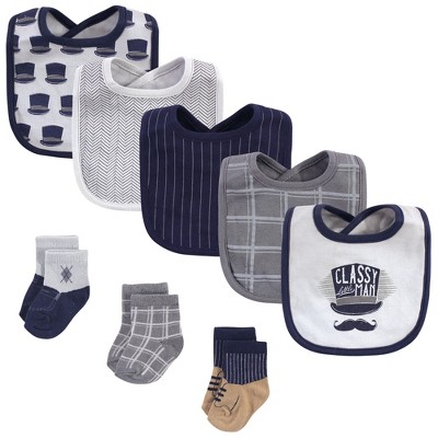 Hudson Baby Infant Cotton Bib and Sock Set 8pk, Little Man, One Size