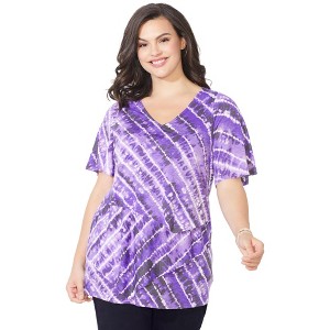 Catherines Women's Plus Size V-Neck Burnout Top - 1 of 2