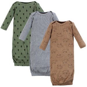 Hudson Baby Boys Thermal Gown 3pk, Bear Tree, Preemie - 1 of 4