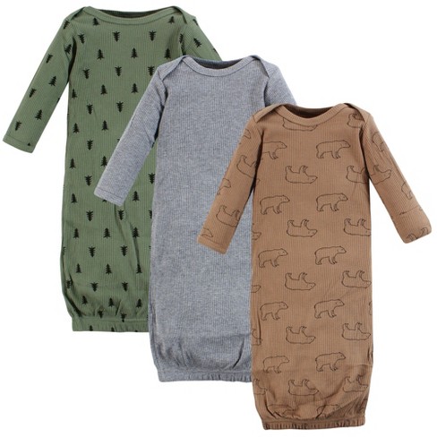 Hudson Baby Boys Thermal Gown 3pk, Bear Tree, Preemie - image 1 of 4