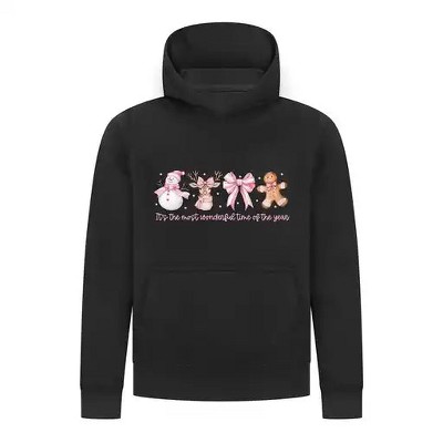 Everyday Kids Christmas Collection Most Wonderful Time Girls Pullover Hoodie – Pink Holiday Sweatshirt
