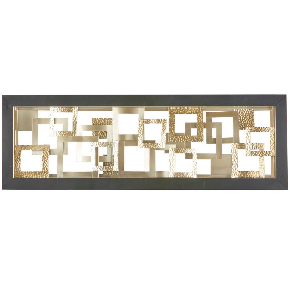 Photos - Wallpaper Metal Geometric Square Ribbon Wall Decor with Black Frame Gold - Olivia &
