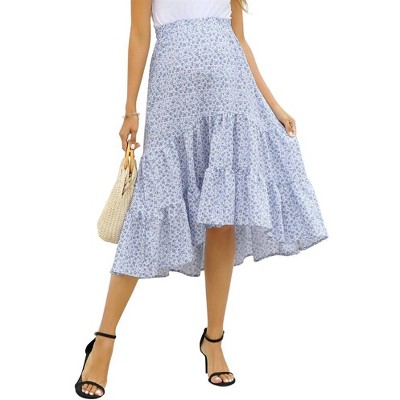 Garvee Maternity Dress Women's High Waist Floral Print Pleated Maxi Skirt Casual Flowy Swing A Line Long Skirts