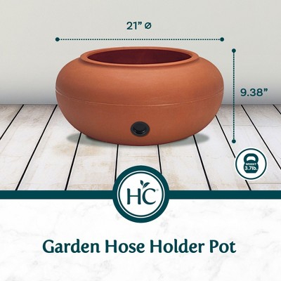 Terra Cotta 21-Inch Round Plastic Outdoor Hose Storage Pot