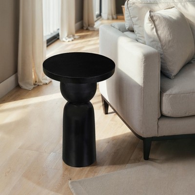 Royal Hampton, Tia 12 Inch Round Side End Table with Turned Pedestal Base, Mango Wood in Matte Finish