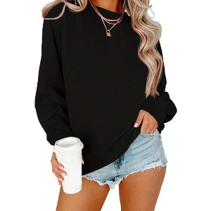 Plus Size Sweatshirts Tops with Crew Neck Long Sleeve Basic Pullover Sweat Shirts Plus Size Sweatshirts - 1 of 4