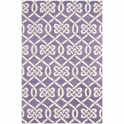 Ivory and Purple Hand-Tufted Wool 4' x 6' Area Rug