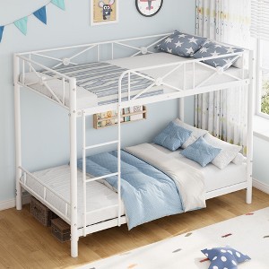 Metal Bunk Bed Twin Over Twin, Industrial Bunkbeds Heavy Duty Bed with Safety Guard Rails and Space-Saving Design, Steel Bed for School, Bedroom - 1 of 4