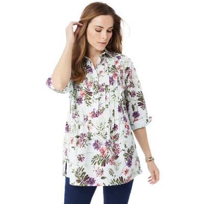 Roaman's Women's Plus Size Pleated Stretch-Poplin Tunic