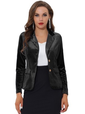 INSPIRE CHIC Women's Notched Lapel Vintage Office Button Front Velvet Blazer