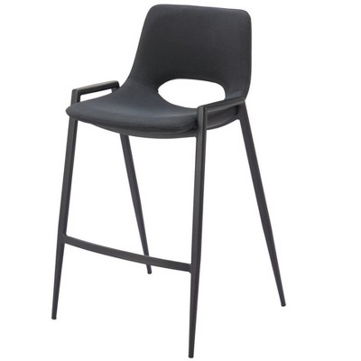 HomeRoots Set of Two 26" Black Faux Leather And Steel Low Back Counter Height Bar Chairs