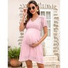 Maternity Dot V-Neck Dress Summer Casual Smocked Bust A-Line Midi Dress - 2 of 4