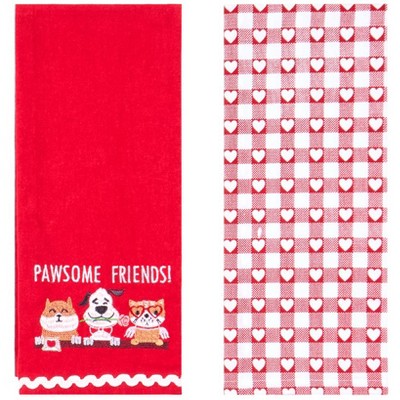 The Lakeside Collection Set of 2 Valentine's Day Embroidered Kitchen Towels