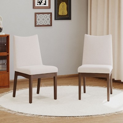Coolbibila Mid Century Modern Armless Fabric Upholstered Dining Chairs Set Of 2,Solid Wood Legs High Back Kitchen Dining Room Chairs