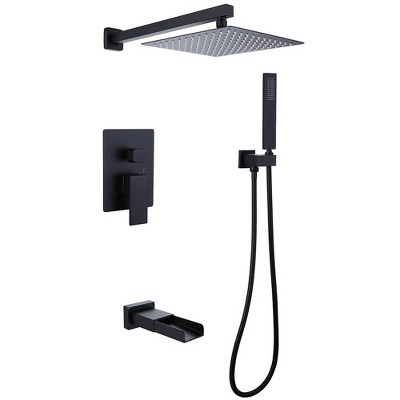 Waterfall Spout Single Handle 3-Spray Square High Pressure Tub and Shower Faucet (Valve Included)
