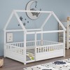 CAVINAS Twin Size Bed Frame, Wooden Bed with House Roof Frame for Children, Floor Platform Bed with Fence Guardrails - 4 of 4