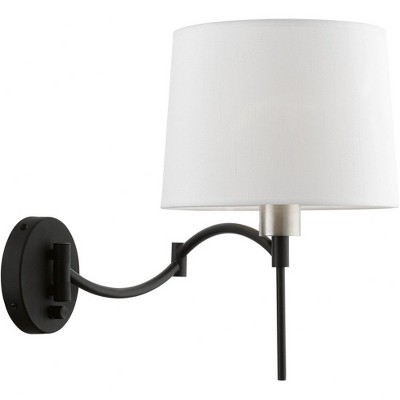 Black and Brushed Nickel Swing Arm Wall Lamp with Off-White Shade
