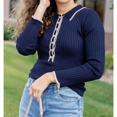 Women's Stay In The Mot Ribbed Knit Long Sleeve Top - entro