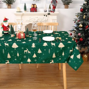 Christmas Tablecloth – Festive Deer, Pine Trees & Snowflakes Design, Waterproof Winter Holiday Dining Decor - 1 of 4