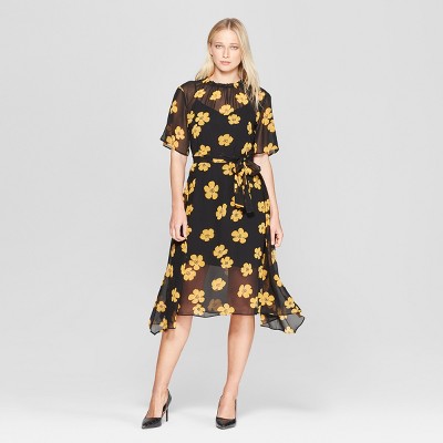 black yellow floral dress