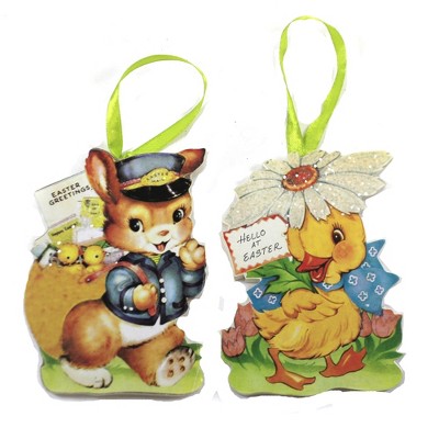 Easter 4.0" Spring Dummy Boards Set / 2 Ornament Mailman Bunny Duck  -  Tree Ornaments