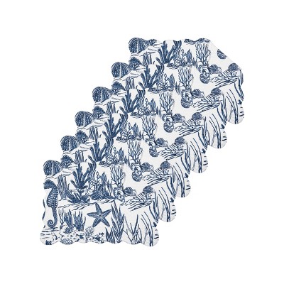 Nautical Blue Cotton Scalloped Edge Placemats Set of Six