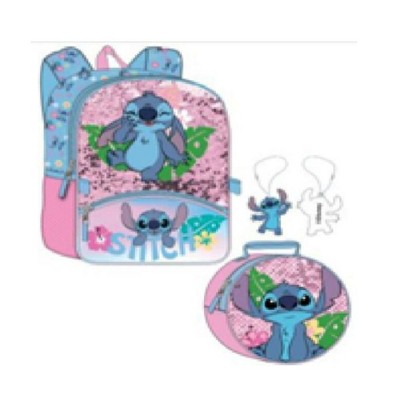 Disney Stitch School 3PC Backpack, Insulated Detachable Lunch Bag & Keychain