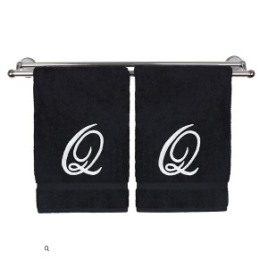 BC BARE COTTON Monogrammed Hand Towel, 100% Turkish Cotton - Set of 2 - Black - White Script - 1 of 4