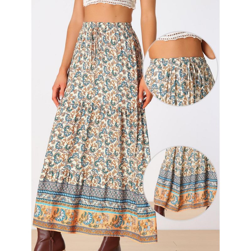 Allegra K Women's Boho Casual Floral Printed Elastic Waist Maxi Skirts, 2 of 6