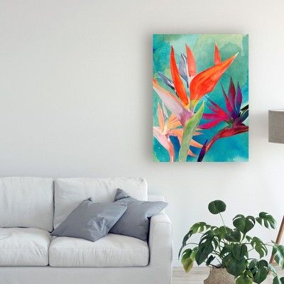Vivid Birds of Paradise Floral Canvas Art in Blue and Red, 47'' x 35''