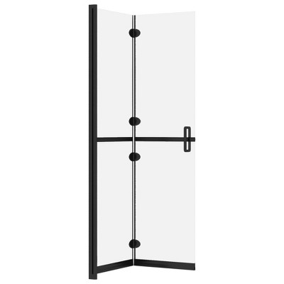 Foldable Frosted ESG Glass Walk-In Shower Wall with Black Frame