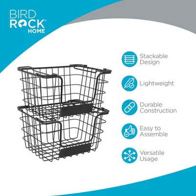 Black Steel Rectangular Stacking Wire Market Baskets with Chalk Label - Set of 2