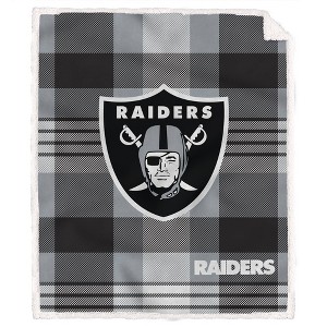 NFL Las Vegas Raiders Plaid Steel Royal Plush Faux Shearling Blanket - 1 of 3