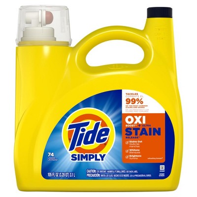 Tide Simply Oxi Boost + Ultra Stain Release, 105 fl oz, 74 Loads, Tough on Stains, Whitens, Brightens, Refreshing Breeze Scent