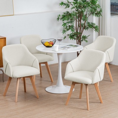 Bekrvio Swivel Dining Chairs with Arm Set of 4 - Modern Linen Upholstered Accent Desk Chairs with Solid Wood Legs for Kitchen,Living Room