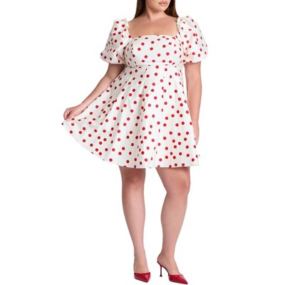 ELOQUII Women's Plus Size Puff Sleeve Mini Dress