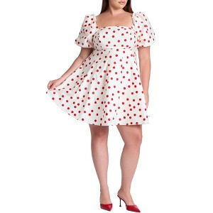 ELOQUII Women's Plus Size Puff Sleeve Mini Dress - 1 of 3
