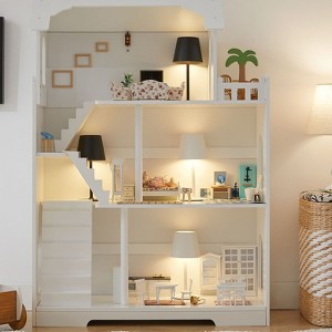 Angel Sar Wooden Dollhouse Bookshelf, 3-Tier Kids Bookcase with Playhouse Design, Role-Play Storage for Toys & Books, for Ages 3+ - 1 of 4