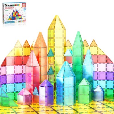 PICASSO-TILES 61 Piece Magnetic Tiles, Educational Building Blocks Set, Stem Toy for Kids 3+