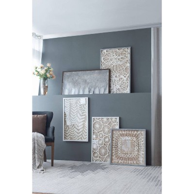 Set of 2 White Botanical Paper Shadow Box Wall Decor with MDF Frame