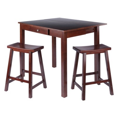 3pc Perrone Counter Height Dining Set with Saddle Seat Stools Walnut - Winsome