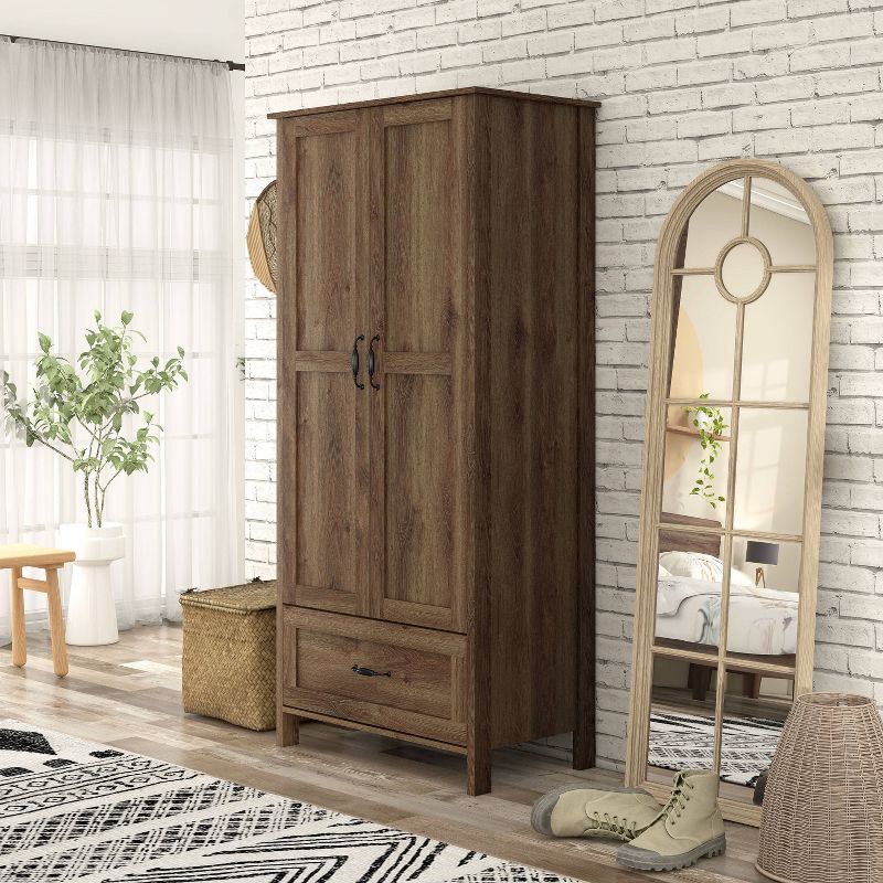 Nurembo 1 Drawer Wardrobe Closet Distressed Walnut - HOMES: Inside + Out, 3 of 16