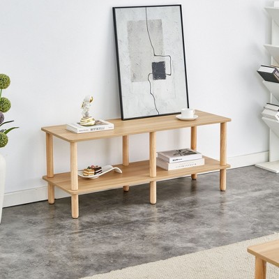 Modern 2-Tier TV Stand for Living Room Furniture,Rectangular Center Table with Open Storage Shelf