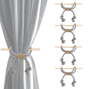 Unique Bargains Cotton Hand-Woven Decorative Tassel Curtain Tiebacks with Wood Club - 1 of 4