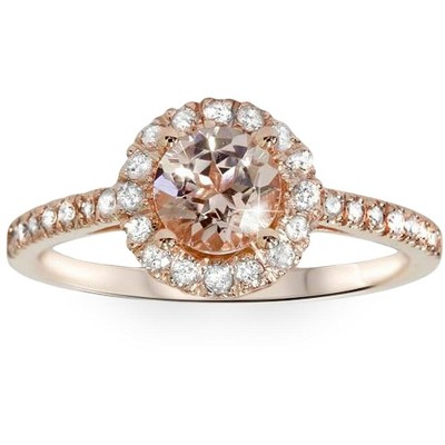 Pompeii3 1ct Morganite & Diamond Halo Engagement Ring 14K Rose Gold