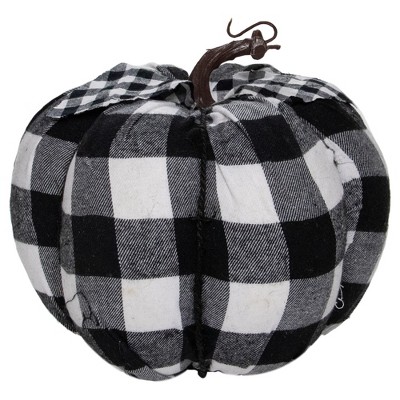 Black and White Buffalo Plaid Fall Harvest Pumpkin Figurine