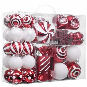 Aoibox 108pcs Candy Cane Red White Shatterproof Christmas Ornaments Set 1.57 to 6.1in Hanging Ball Decorations for Xmas Tree Holiday - 1 of 4
