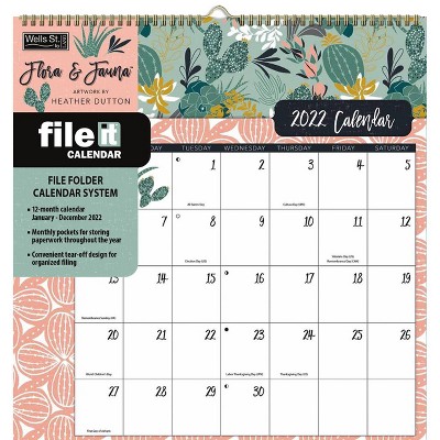 2022 File-It Wall Calendar 12 Month 11.75"x12" Flora & Fauna - Well St. by Lang